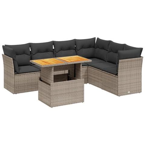 Set Divani da Giardino 7 pz con Cuscini Grigio in Polyrattan - Foto 1