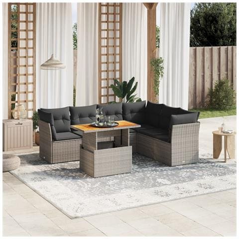 Set Divani da Giardino 7 pz con Cuscini Grigio in Polyrattan - Foto 2
