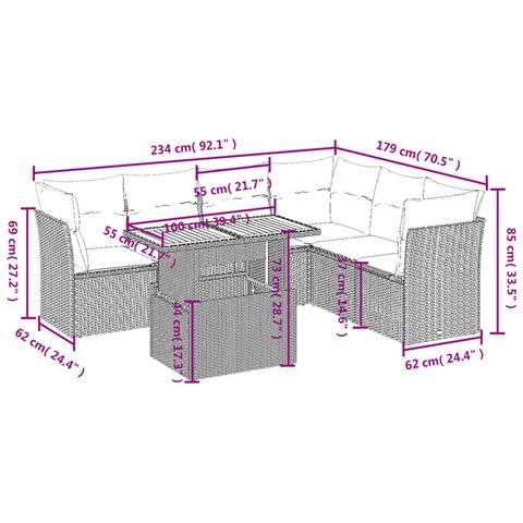 Set Divani da Giardino 7 pz con Cuscini Grigio in Polyrattan - Foto 3