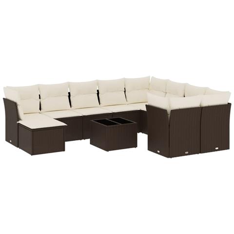 Set Divani da Giardino 11 pz con Cuscini Polyrattan Marrone - Foto 1