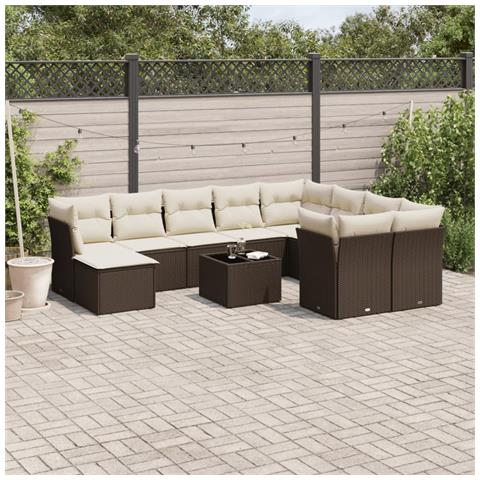Set Divani da Giardino 11 pz con Cuscini Polyrattan Marrone - Foto 2