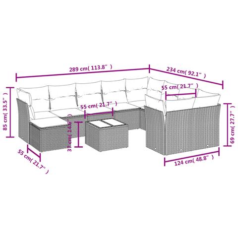 Set Divani da Giardino 11 pz con Cuscini Polyrattan Marrone - Foto 3