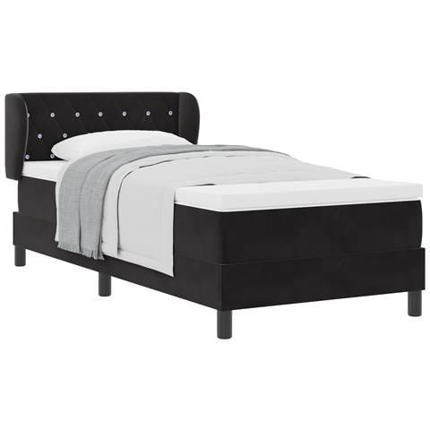 Letto a molle con materasso Nero 90x190 cm in velluto - Foto 1