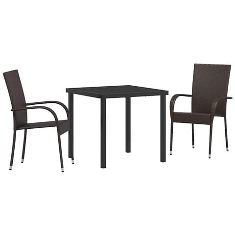Set da Pranzo per Giardino 3 pcs Marrone Poly Rattan - Foto 1