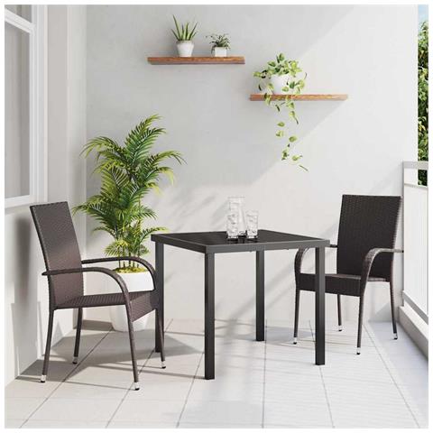 Set da Pranzo per Giardino 3 pcs Marrone Poly Rattan - Foto 2