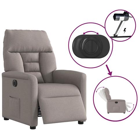 Poltrona Elettrica Reclinabile Tortora in Tessuto - Foto 9