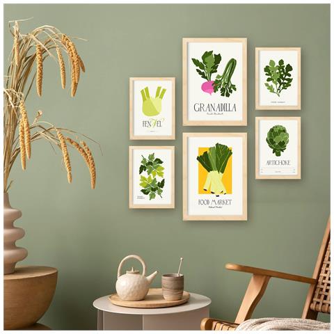 Set Di 6 Stampe Cibo E Nutrizione Verdure Verdi Natura E Stampe Botaniche Per L'interior Design A3 & A4 Senza Cornice - Foto 3