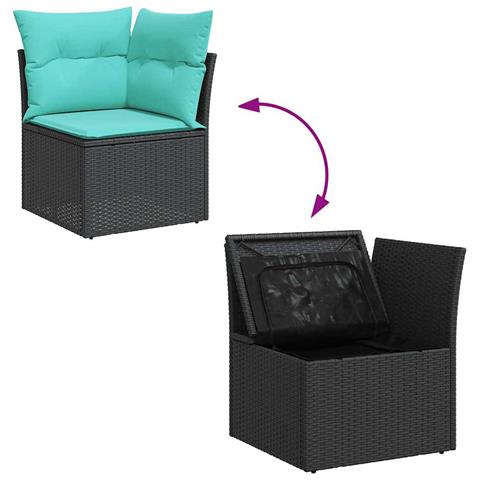 Set Divano da Giardino 5 pz con Cuscini Nero Polyrattan Acacia - Foto 9