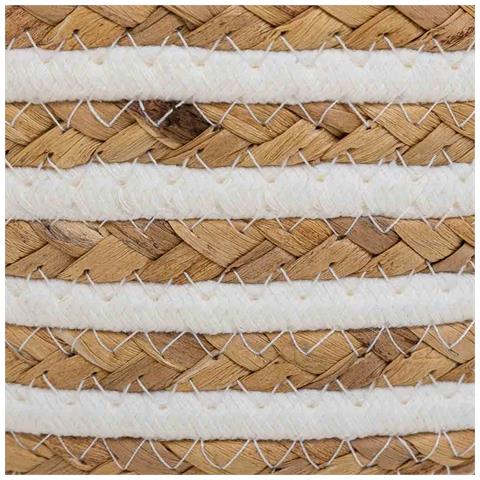 Cesto Fibra Naturale Cotone Bianco E Marrone D35x14 - Foto 4