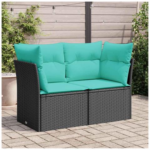 Divano da Giardino con Cuscini a 2 Posti Nero in Polyrattan - Foto 2