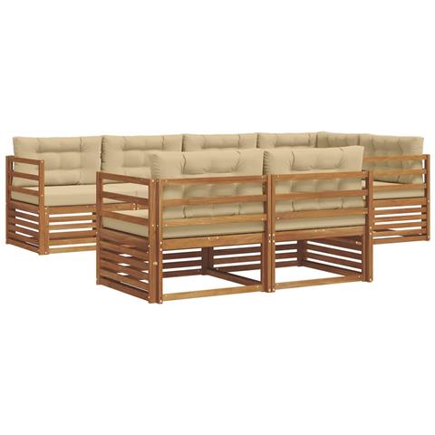 Set di divani da esterno con cuscino 7 pcs Naturale e Beige - Foto 1