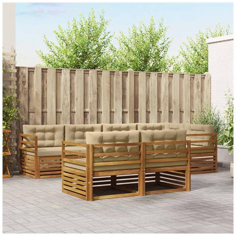 Set di divani da esterno con cuscino 7 pcs Naturale e Beige - Foto 2