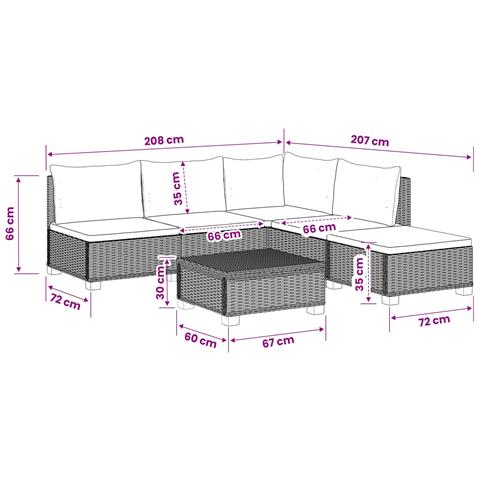 6 pz Set Lounge in Rattan con Cuscini GENDT Rattan naturale - Foto 2