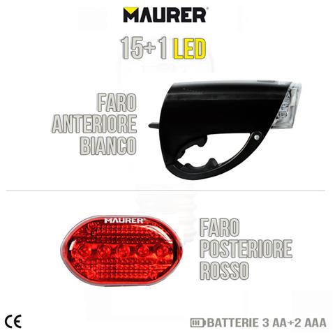 kit fanali bicicletta anteriore e posteriore luce fari Led 15+1 Maurer - Foto 2