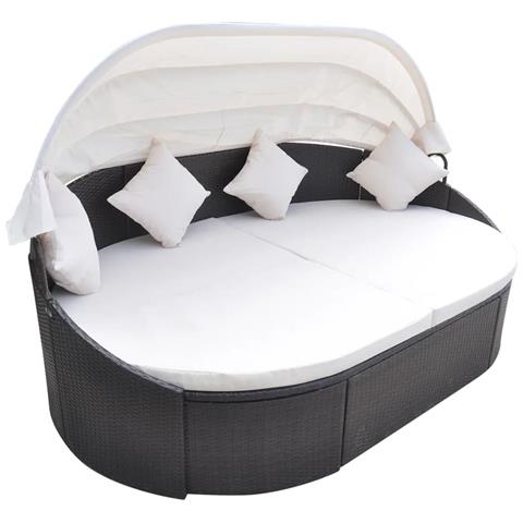 Lettino Prendisole con Baldacchino in Polyrattan Marrone - Foto 1