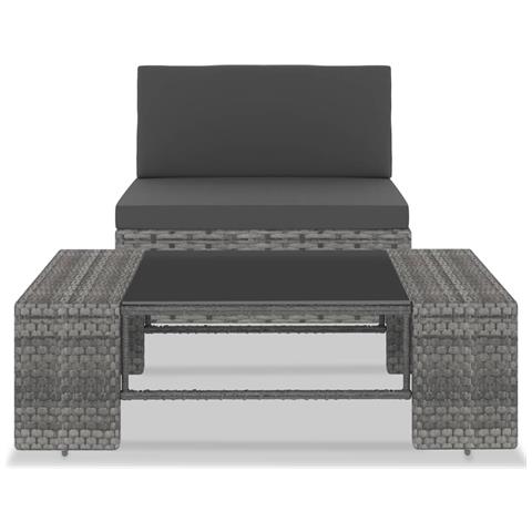 Set Divani Da Giardino 2 Pz In Polyrattan Grigio - Foto 2