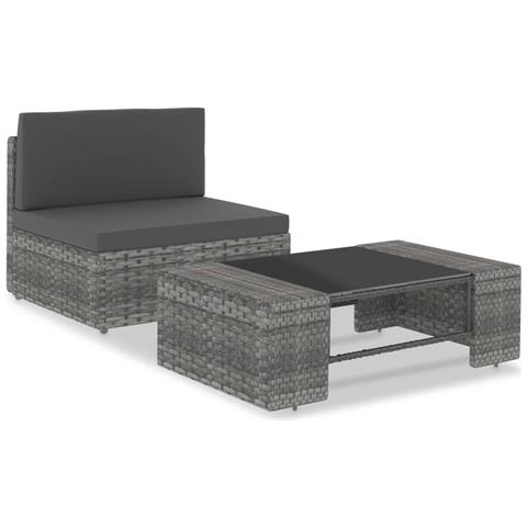 Set Divani Da Giardino 2 Pz In Polyrattan Grigio - Foto 1