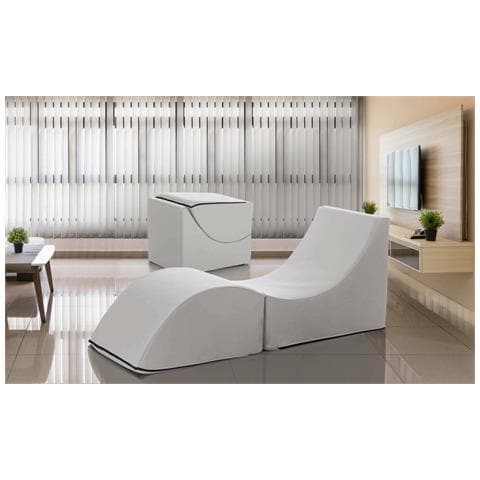Clever pouf, Trasformabile in una chaise longue in ecopelle, colore bianco, Misure 100 x 70 x 50 cm - Foto 1