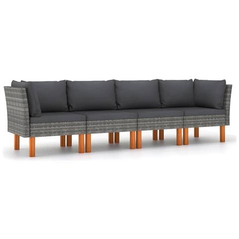 Divano Da Giardino A 4 Posti Con Cuscini Grigio In Polyrattan - Foto 1