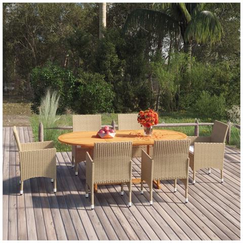 Set Mobili da Pranzo per Giardino 7 pz in Polyrattan Beige - Foto 10