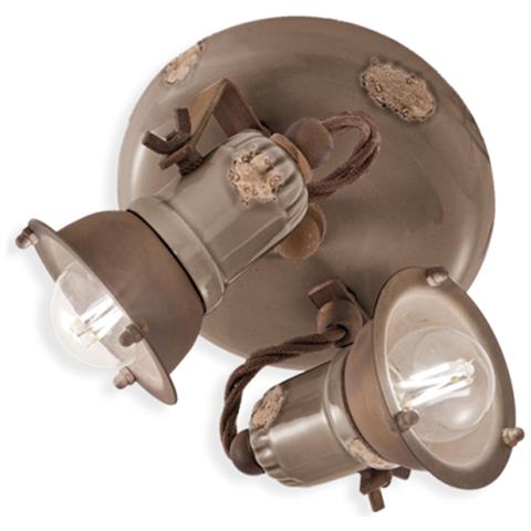 Plafoniera Vintage Loft Ferro E Ceramica Tortora 2 Luci E14 - Foto 1