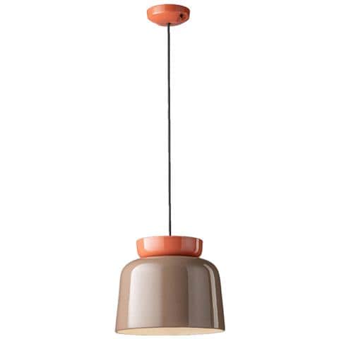 Sospensione Vintage Grande Decò Corcovado Ceramica Marrone E Arancio E27 - Foto 1