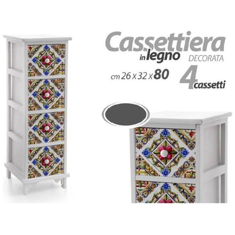 Trade Shop - Cassettiera Legno 4 Cassetti Slim Salvaspazio Salotto Camera 80x26x32 Cm 829406 - Foto 1