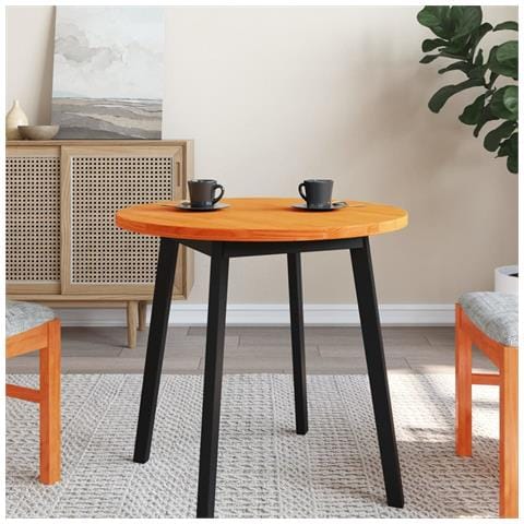 Piano Tavolo Rotondo Marrone Cera 70x2,5cm Legno Massello Pino - Foto 3