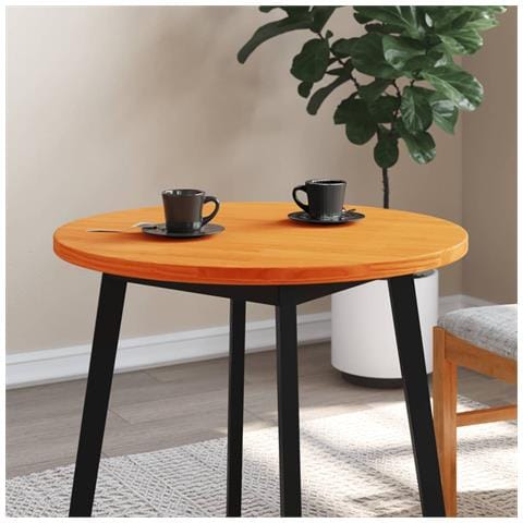 Piano Tavolo Rotondo Marrone Cera 70x2,5cm Legno Massello Pino - Foto 1