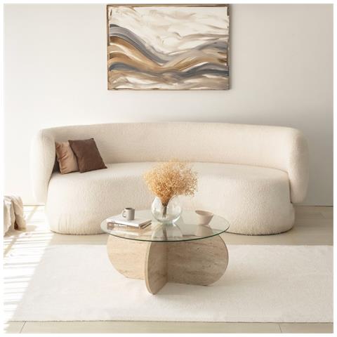 Ribe Tavolino Da Caffè In Legno Effetto Pietra E Piano In Vetro - Foto 1