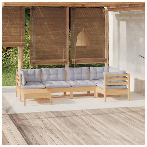 Set Divani da Giardino 6 pz con Cuscini Grigi Massello di Pino - Foto 2