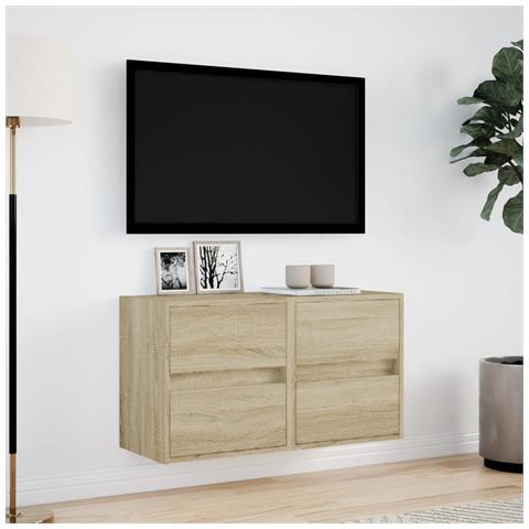 Mobili TV a Parete con Luci LED 2pz Rovere Sonoma 41x31x45 cm - Foto 2