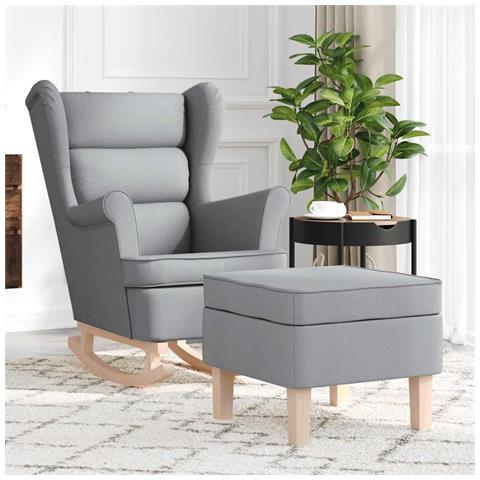 Poltrona A Dondolo Con Poggiapiedi Grigio Chiaro In Tessuto - Foto 1