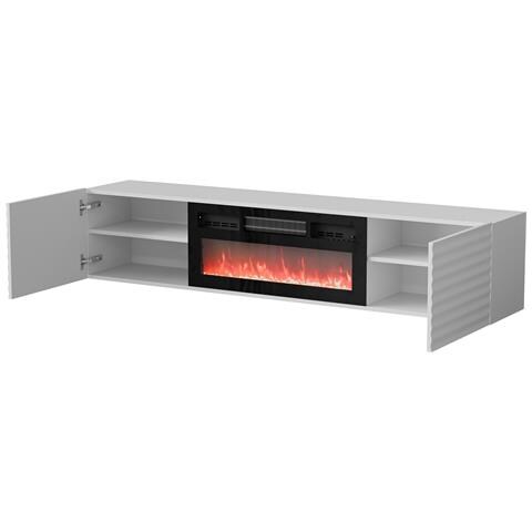 Armadio RTV TULA 183x35x37 bianco opaco + camino nero - Foto 2