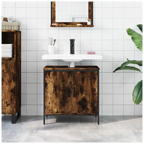 Mobile Lavabo Bagno Rovere Fumo 60x30x60 Cm Legno Multistrato - Foto 2