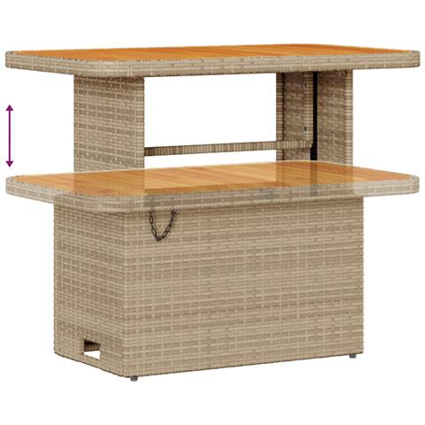 Set di divani da giardino 9 pezzi con cuscini Beige Polyrattan Acacia, Set da pranzo da giardino 3 pezzi con cuscini Beige Polyrattan Acacia - Foto 8