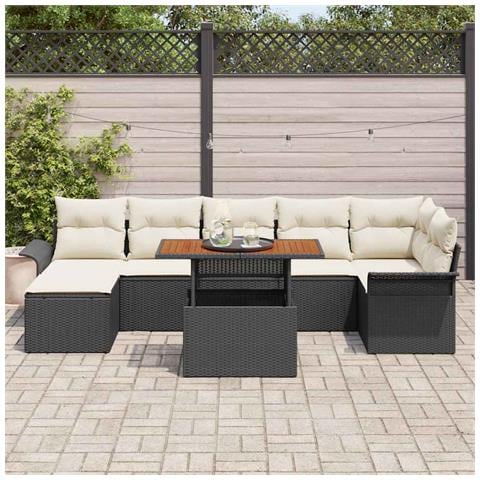 Set di Sofà da Giardino di 8 Pezzi con Cuscini Nero Rattan Sintetico, Divano da Giardino per 2 Persone con Ripostiglio e Cuscini Nero Rattan Sintetico - Foto 2
