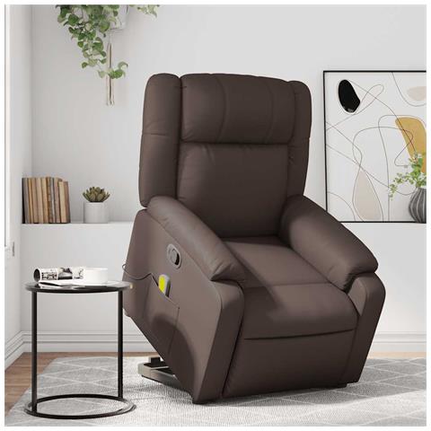 Poltrona Alzapersona Reclinabile Massaggio Marrone Similpelle - Foto 2