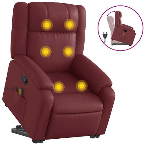 Poltrona Alzapersone Massaggi Reclinabile Rosso Vino Similpelle - Foto 1