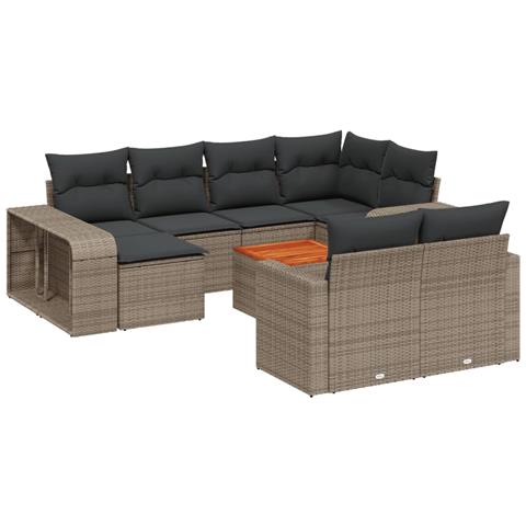 Set Divani da Giardino 11 pz con Cuscini in Polyrattan Grigio - Foto 1