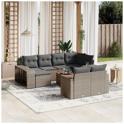 Set Divani da Giardino 11 pz con Cuscini in Polyrattan Grigio - Foto 2