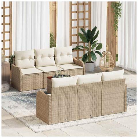 Set Divano da Giardino 7 pcs Beige e bianco - Foto 2