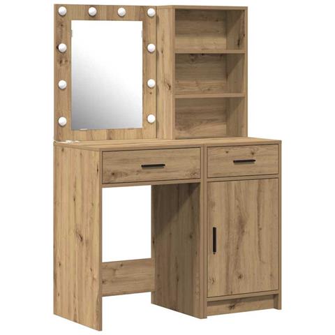 Set Tavolo da Trucco 2 pcs rovere artigianale Legno multistrato - Foto 1