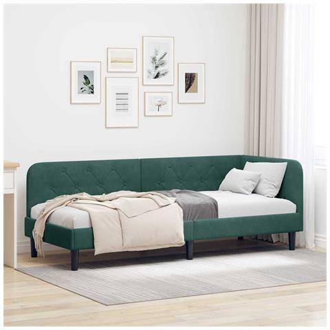 Cornice del letto ad angolo Verde Scuro 80 x 200 cm Velluto - Foto 2