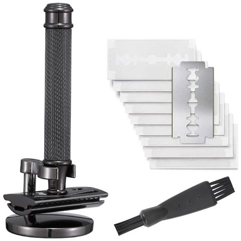 Rasoio Di Sicurezza Manuale In Rame Con Effetto Increspato, Supporto E Set Di 10 Lame Black - Foto 1