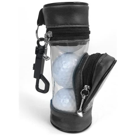 Custodia Portatile In Pelle Pu Per Palline Da Golf Con Porta Tee - Contiene 3 Palline Black - Foto 1