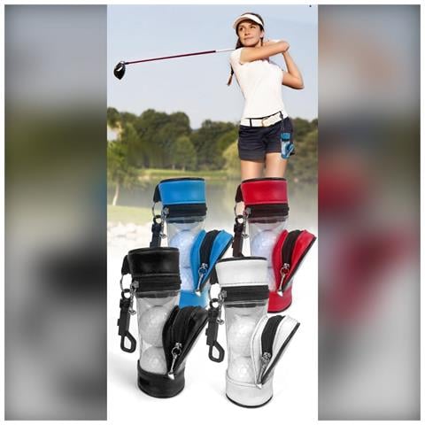Custodia Portatile In Pelle Pu Per Palline Da Golf Con Porta Tee - Contiene 3 Palline Black - Foto 4