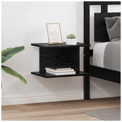 Comodino 2 pcs Rovere Nero 40 x 30 x 25 cm Legno multistrato - Foto 2