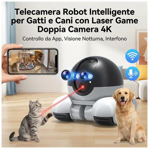 Telecamera Robot Intelligente Per Gatti E Cani Con Laser Game Doppia Camera 4k - Controllo Da App, Visione Notturna, Interfono - Foto 1