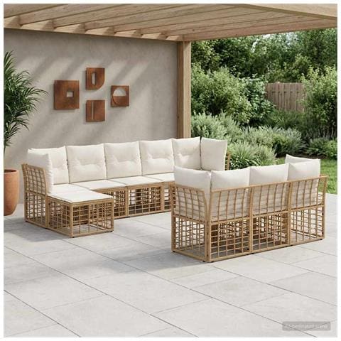 Set di divani da esterno Naturale e Bianco Crema Poliestere - Foto 2